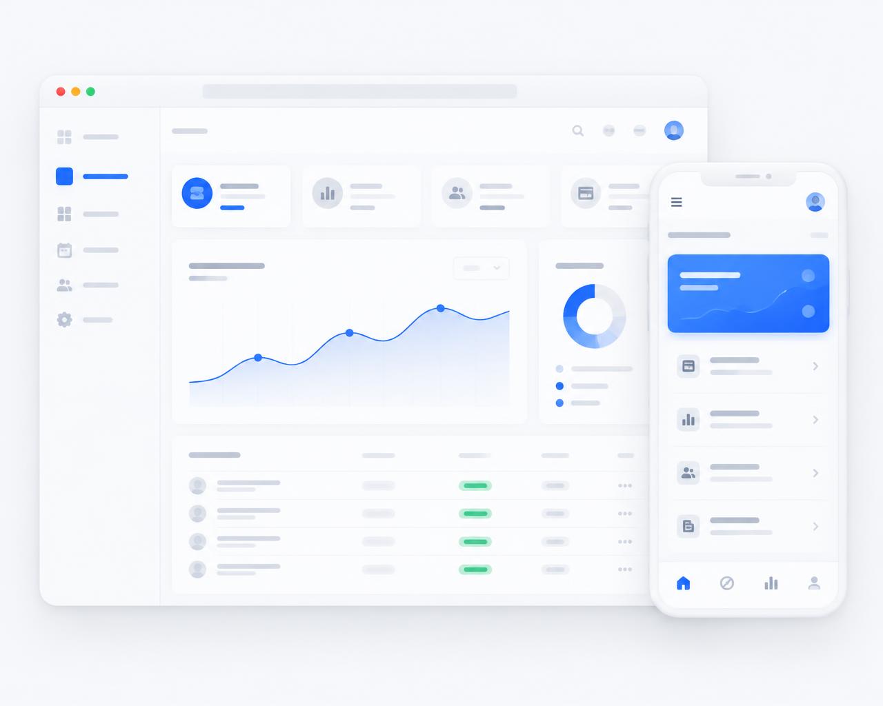 Website dashboard and mobile app interface previews